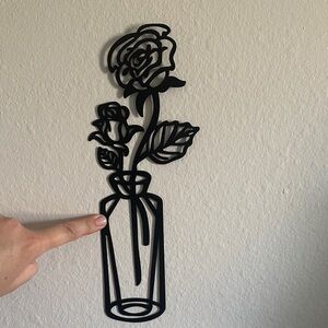 Black Metal Rose Wall Art - Cutout Vase Design